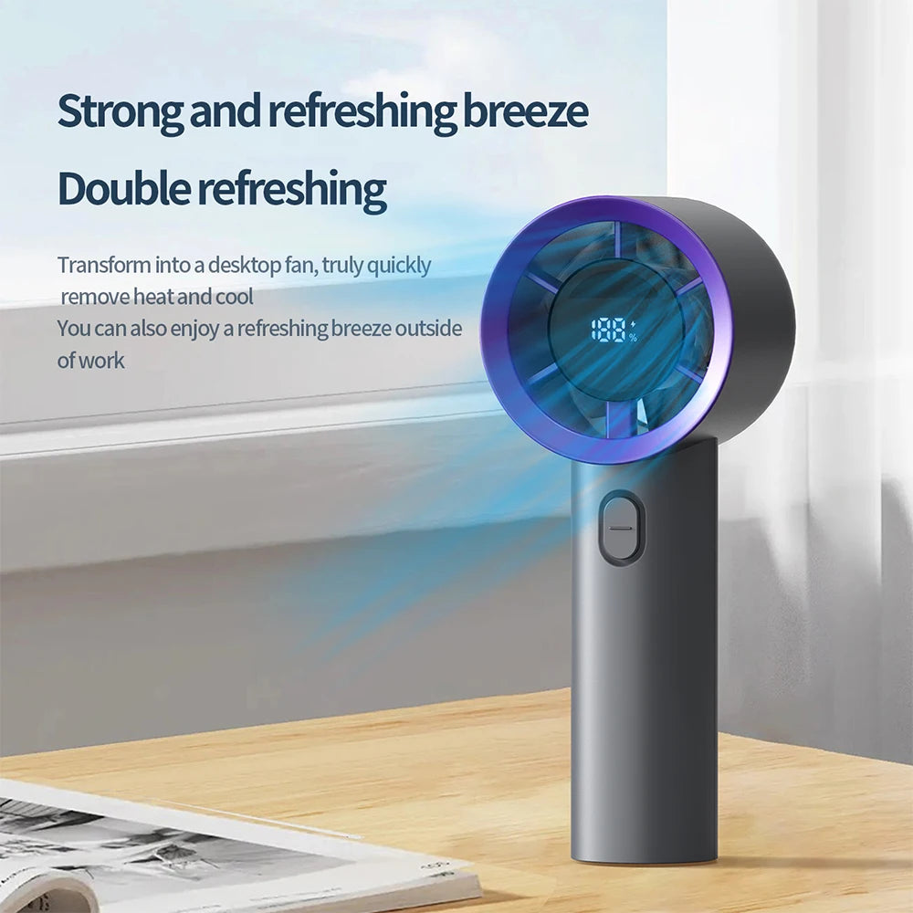Pocket Power Breeze — 5-Speed Mini Fan with LED Screen for Instant Cool.