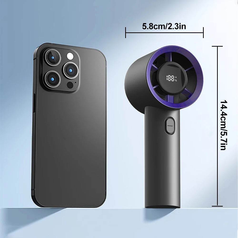 Pocket Power Breeze — 5-Speed Mini Fan with LED Screen for Instant Cool.
