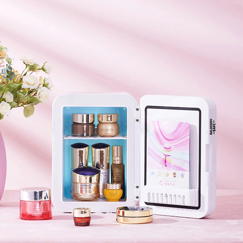 4L Mini Makeup Fridge with LED Light Mirror