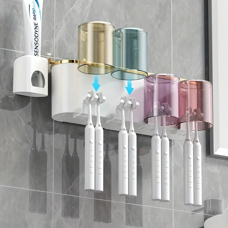 Wall-Mounted Toothbrush Holder with Automatic Toothpaste Dispenser