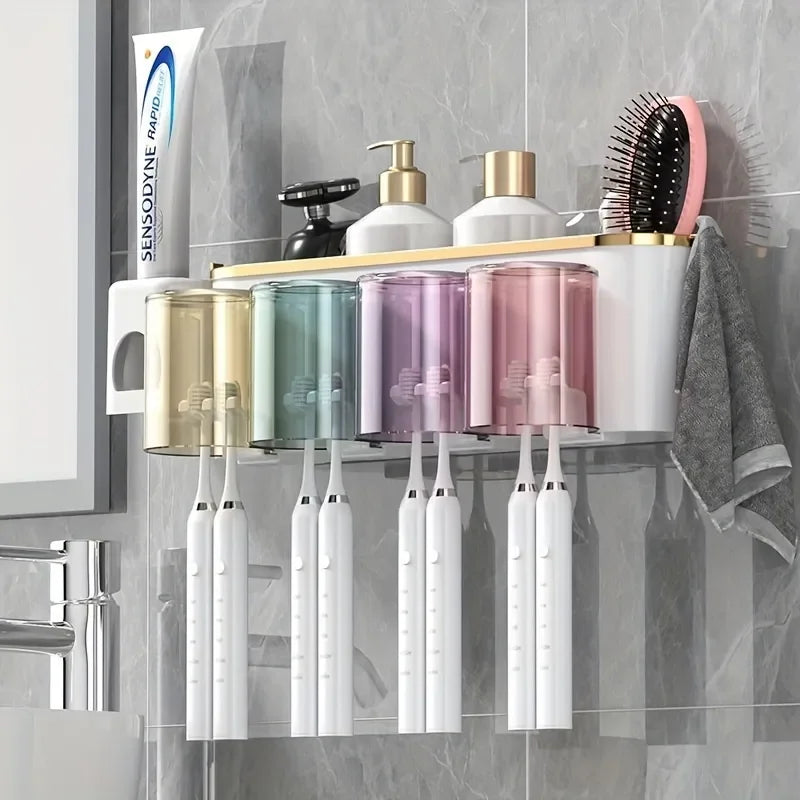 Wall-Mounted Toothbrush Holder with Automatic Toothpaste Dispenser