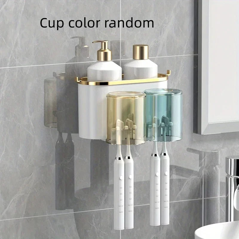 Wall-Mounted Toothbrush Holder with Automatic Toothpaste Dispenser