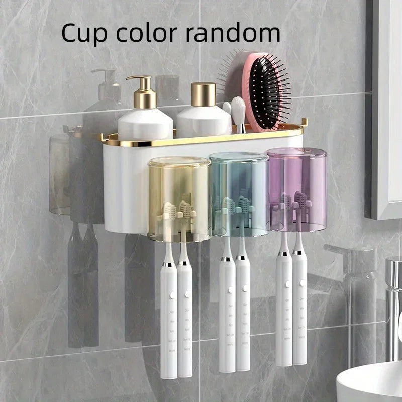Wall-Mounted Toothbrush Holder with Automatic Toothpaste Dispenser