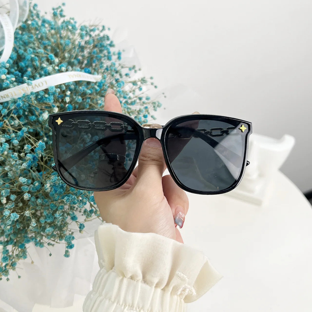 Vintage Big Frame Black Mirror Sunglasses