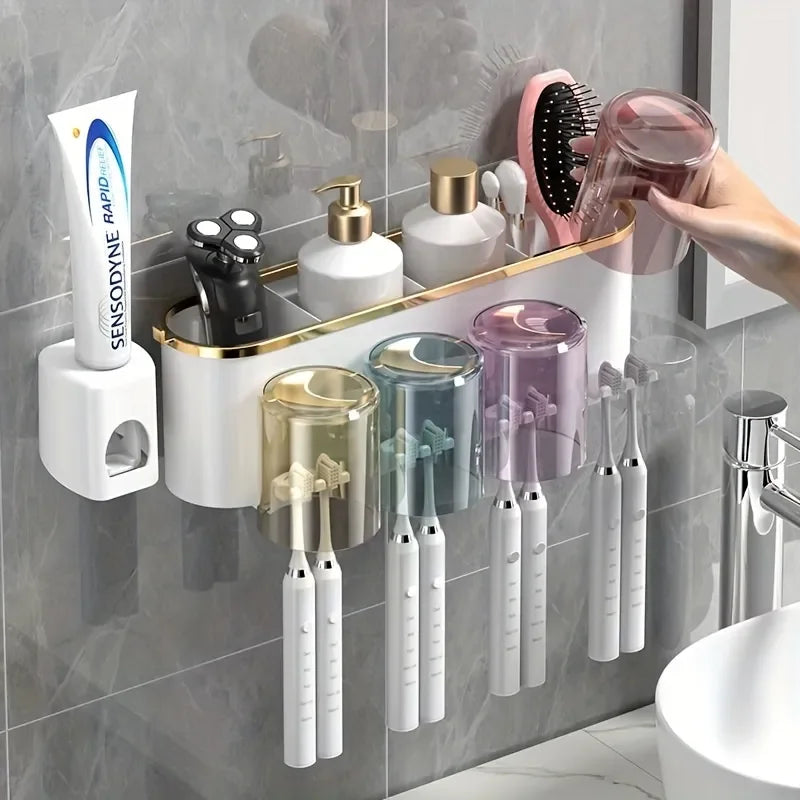 Wall-Mounted Toothbrush Holder with Automatic Toothpaste Dispenser