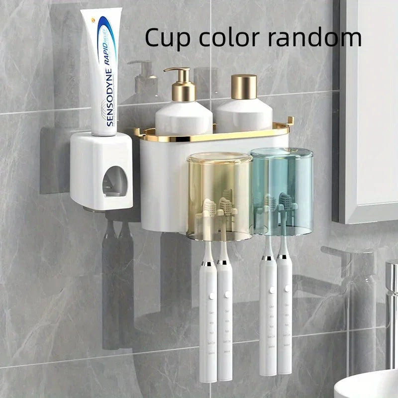 Wall-Mounted Toothbrush Holder with Automatic Toothpaste Dispenser