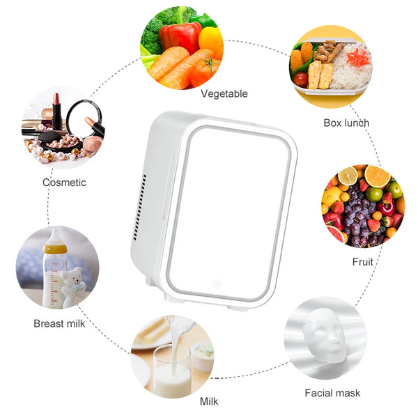 4L Mini Makeup Fridge with LED Light Mirror
