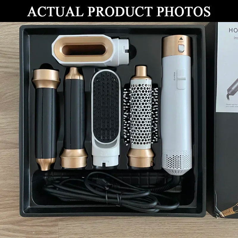 5-in-1 Hair Dryer & Styling Tool Set - Professional Hot Comb, Curler, and Straightener