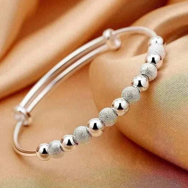Luxury Silver Beaded Charm Bracelet – Adjustable and Elegant