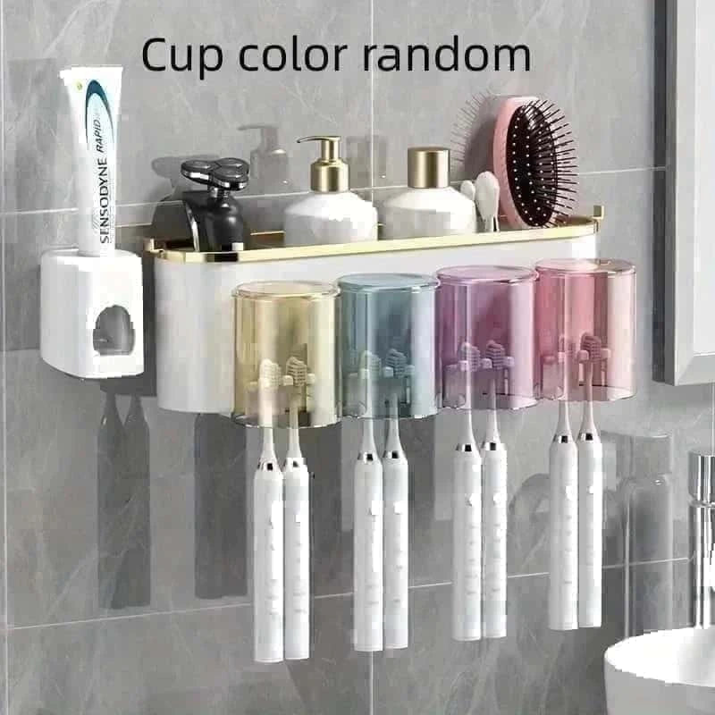 Wall-Mounted Toothbrush Holder with Automatic Toothpaste Dispenser