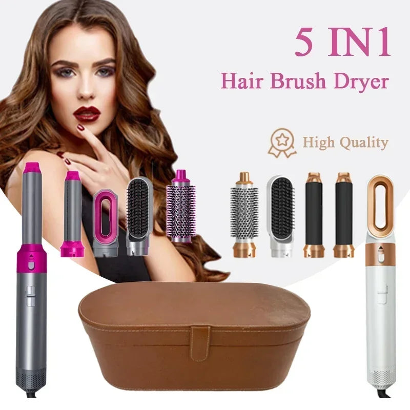 5-in-1 Hair Dryer & Styling Tool Set - Professional Hot Comb, Curler, and Straightener