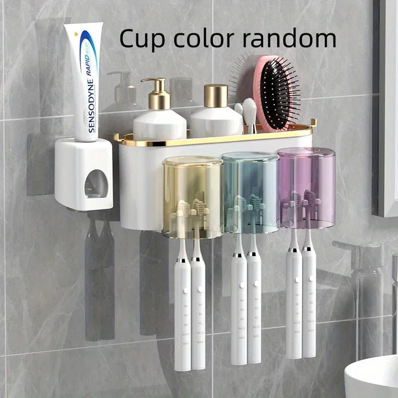 Wall-Mounted Toothbrush Holder with Automatic Toothpaste Dispenser