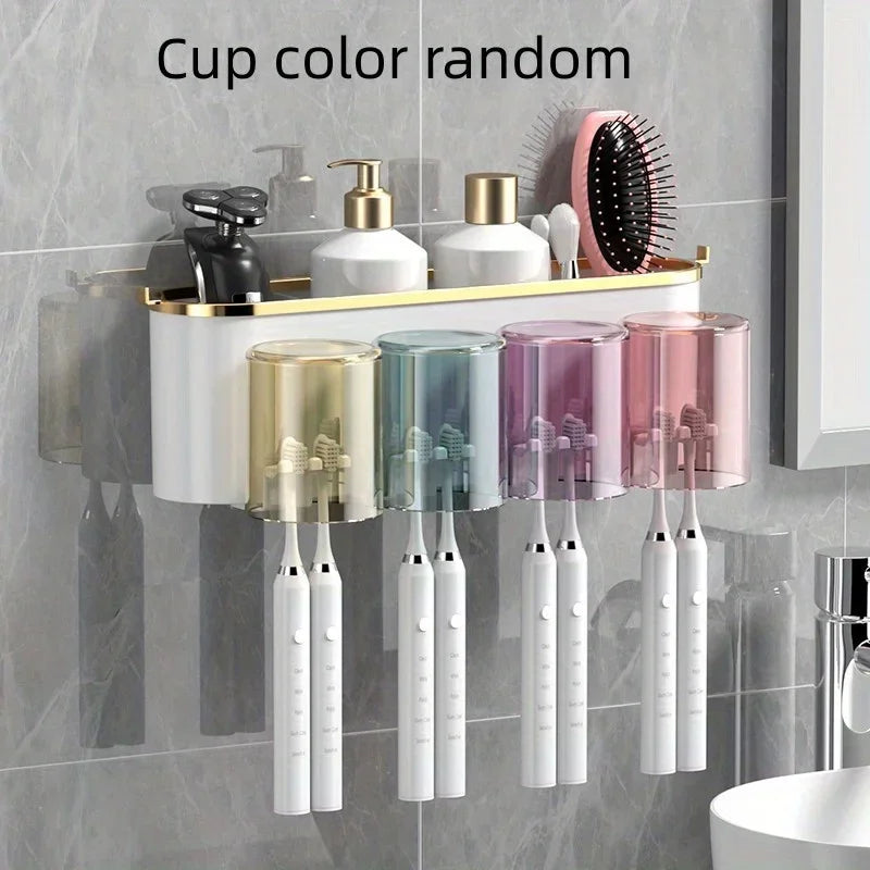 Wall-Mounted Toothbrush Holder with Automatic Toothpaste Dispenser