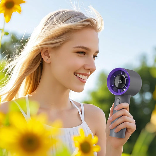 Pocket Power Breeze — 5-Speed Mini Fan with LED Screen for Instant Cool.