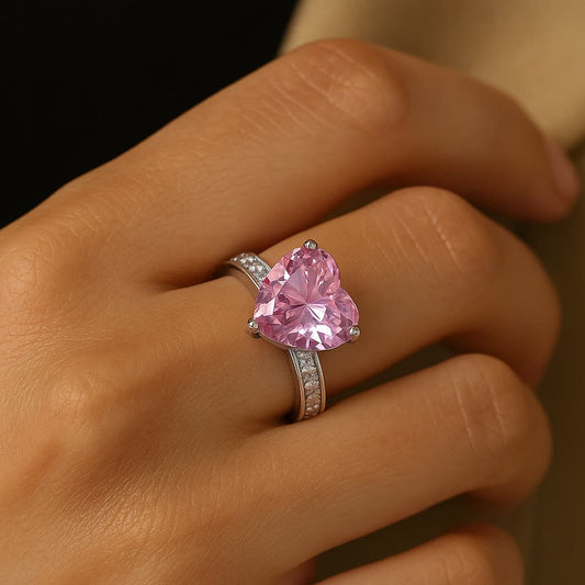Elegant 925 Sterling Silver Pink Heart Ring