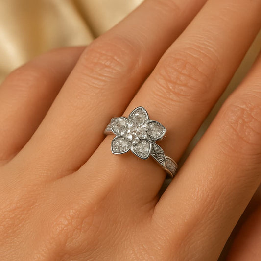 Silver Intertwined Three-Dimensional Rose Ring