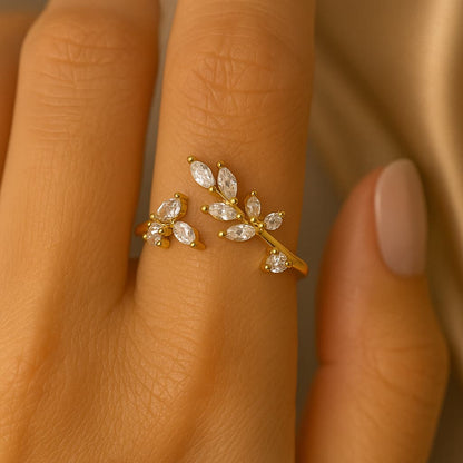 Zircon Leaves Open Ring