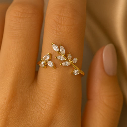Zircon Leaves Open Ring