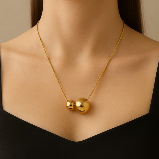 Stainless Steel Round Ball Beads Pendant Necklace