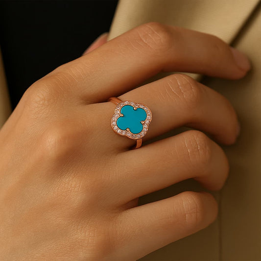 Elegant Five-Leaf Natural Stone Adjustable Ring