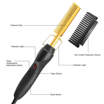 2-in-1 Hot Comb & Hair Straightener – Fast Heating & Anti-Scald Design