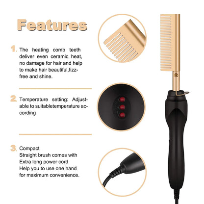 2-in-1 Hot Comb & Hair Straightener – Fast Heating & Anti-Scald Design
