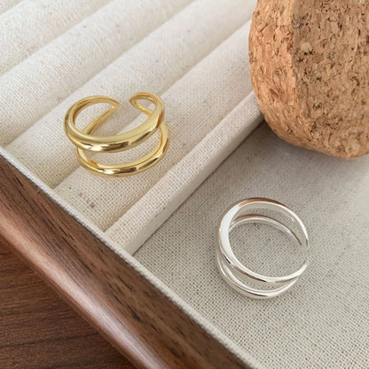 Handmade Irregular Gold Double Layer Ring – Geometric Elegance