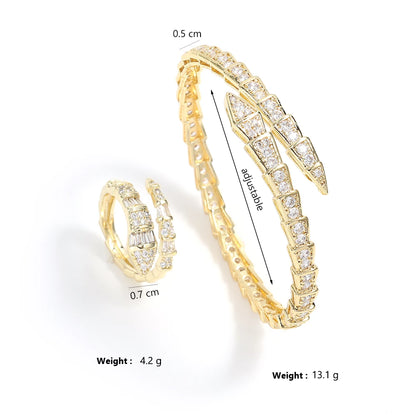 Elegant Zirconia Snake Bone Bracelet and Ring Set - Bold & Timeless Shine