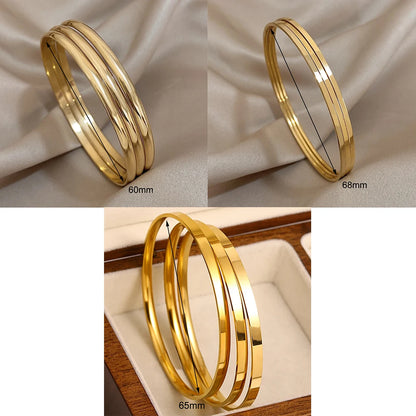 3PCS 18K Gold Plated Stainless Steel Bangle Set – Minimalist & Waterproof Jewelry