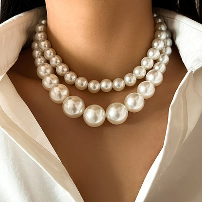 Elegant 2pcs/set Imitation Pearl Beaded Choker Necklaces