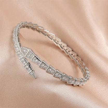 Elegant Zirconia Snake Bone Bracelet and Ring Set - Bold & Timeless Shine