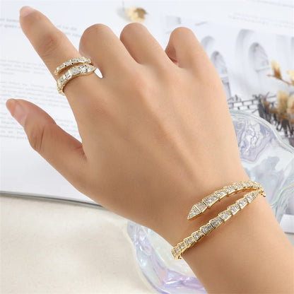 Elegant Zirconia Snake Bone Bracelet and Ring Set - Bold & Timeless Shine