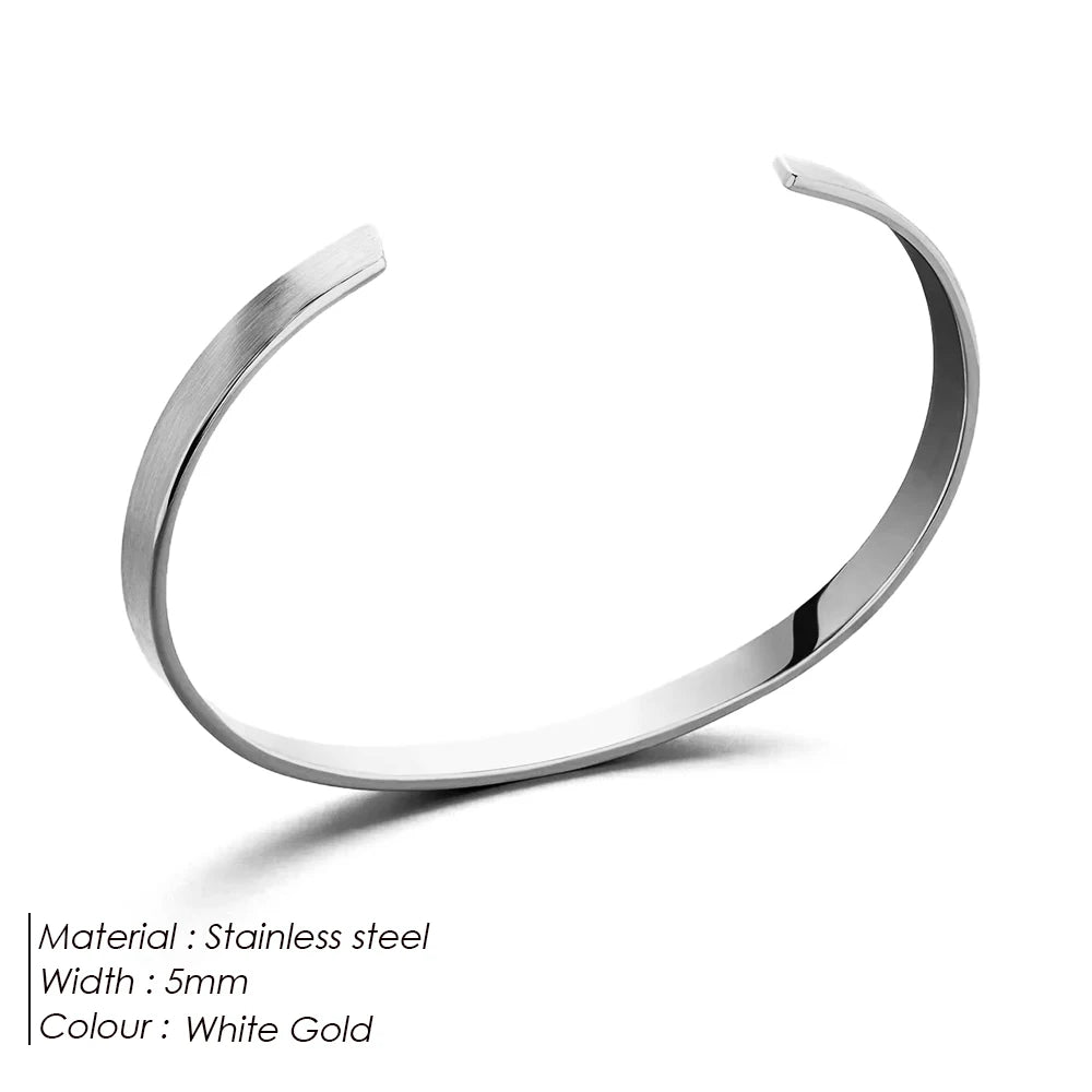 Unisex Stainless Steel Cuff Bracelet – Minimalist Platinum Design