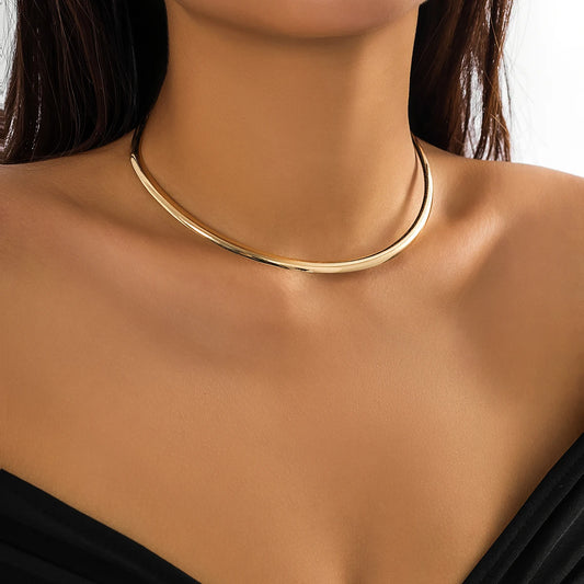 Punk Smooth Metal Round Choker Necklace – Bold & Minimalist Design