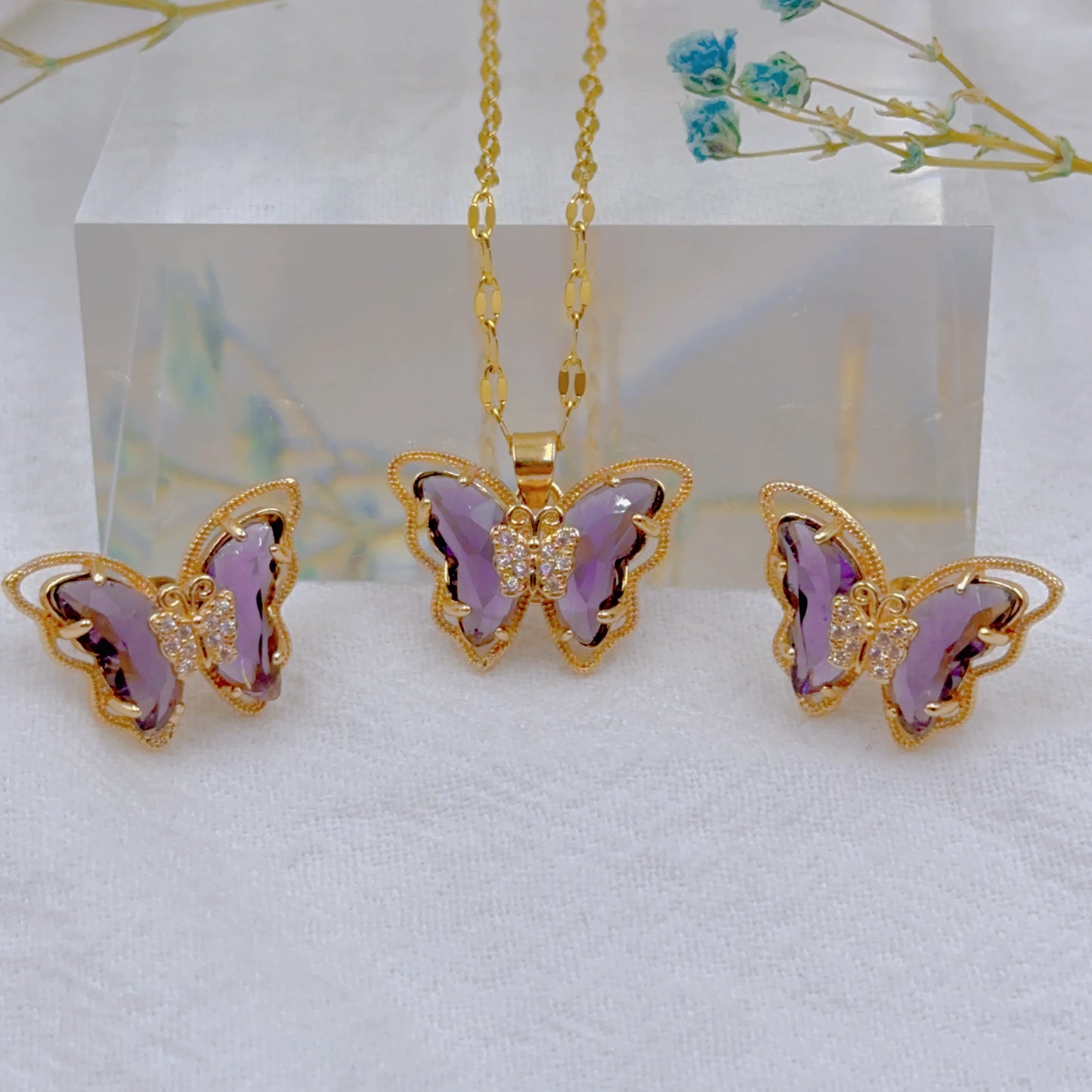 Luxury Butterfly Necklace Earrings Set