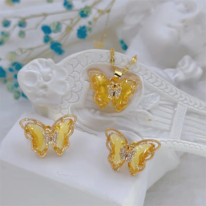 Luxury Butterfly Necklace Earrings Set