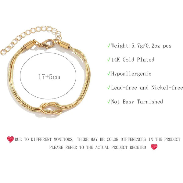 14K Gold-Plated Love Knot Infinity Bracelet – Adjustable Elegance