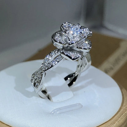 Silver Intertwined Three-Dimensional Rose Ring