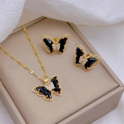 Luxury Butterfly Necklace Earrings Set