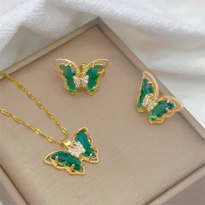 Luxury Butterfly Necklace Earrings Set