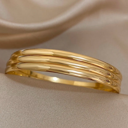 3PCS 18K Gold Plated Stainless Steel Bangle Set – Minimalist & Waterproof Jewelry