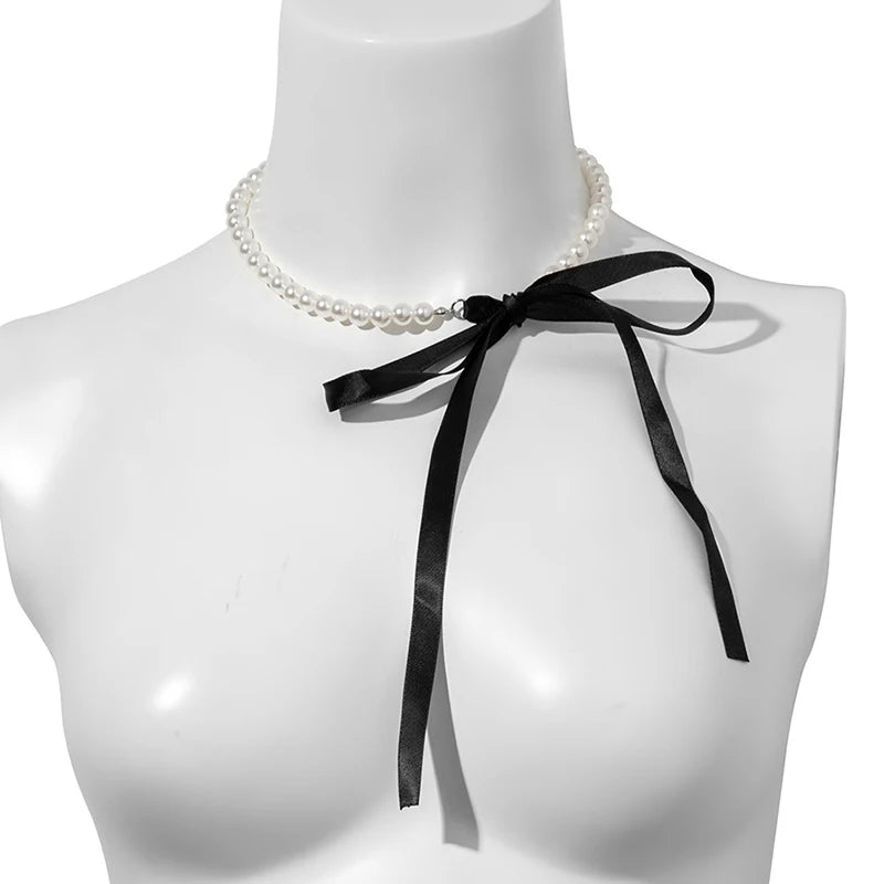 Trend Wedding Party Jewelry Long Black Ribbon Choker Necklace