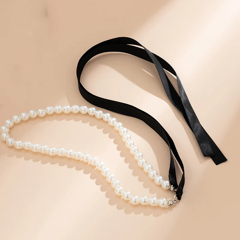 Trend Wedding Party Jewelry Long Black Ribbon Choker Necklace