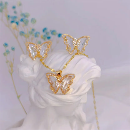 Luxury Butterfly Necklace Earrings Set