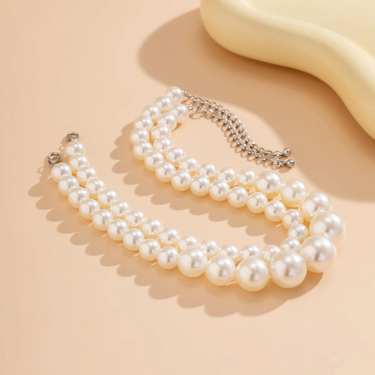 Elegant 2pcs/set Imitation Pearl Beaded Choker Necklaces