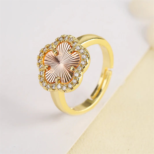 Elegant Five-Leaf Natural Stone Adjustable Ring