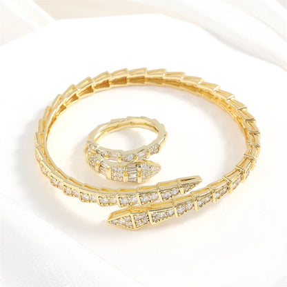 Elegant Zirconia Snake Bone Bracelet and Ring Set - Bold & Timeless Shine