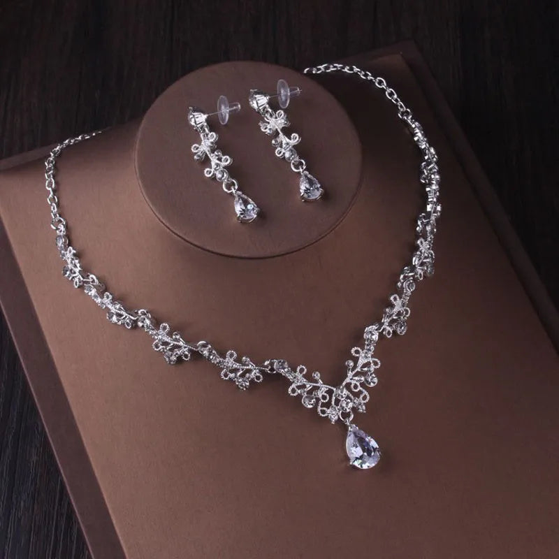 Elegant Bridal Jewelry Set - Silver Crystal Water Drop Design