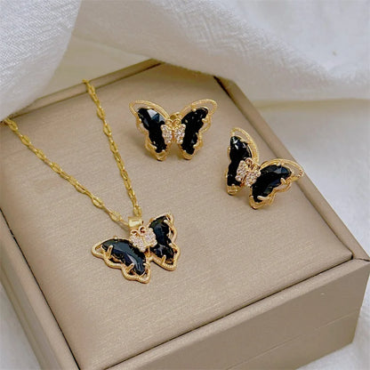 Luxury Butterfly Necklace Earrings Set