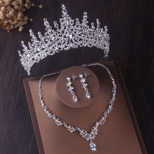 Luxury Silver Color Crystal Water Drop Bridal Jewelry Set